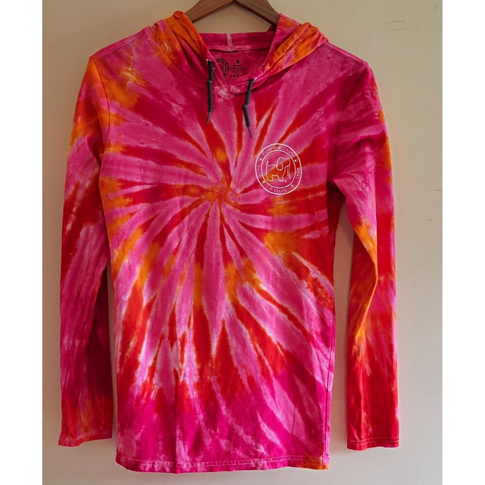 Puppie Love Women's Pink Orange Tie-Dye Rescue Pullover Hoodie Long Sleeve S